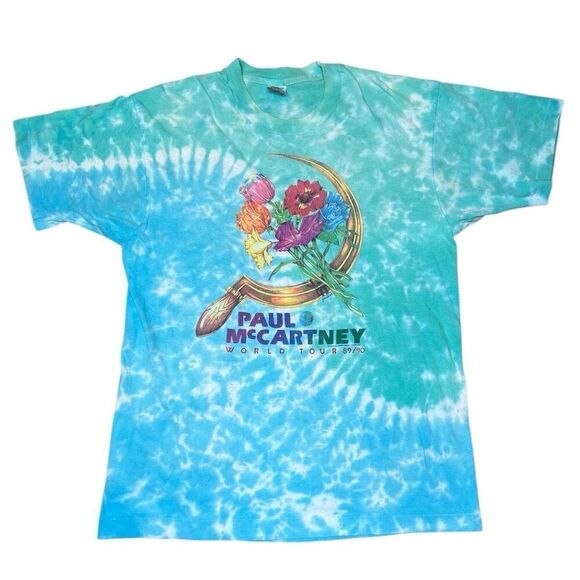 American Vintage 80s Paul McCartney 1989 World Tour Tie Dye T Shirt Large Single - Picture 1 of 7